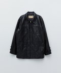 BOY FIT POCKET LEATHER JACKET IN BLACK