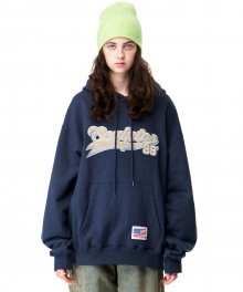 Velour Applique Hoodie Navy