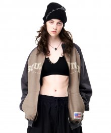 Varsity Color Block Zip-Up Pullover Mocha/Charcoal