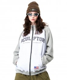 Varsity Color Block Zip-Up Pullover White Melange/Gray