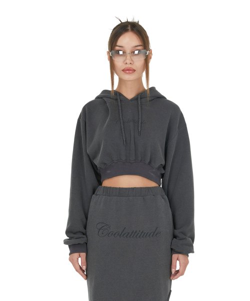 Oversized Cropped Hoodie - Charcoal