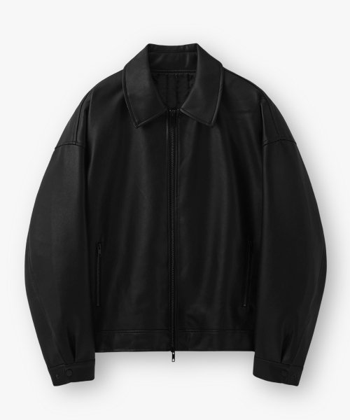 Buffed leather overfit blouson_Black