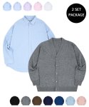 블론드나인(BLOND9) [패키지] 램스울 브이넥 가디건 + 스탠다드 오버핏 옥스포드 셔츠