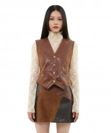 C MIXED LEATHER VEST_BROWN