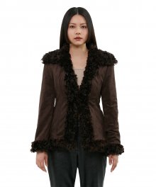 C FUR TRIMMING SUEDE JACKET_DARK BROWN