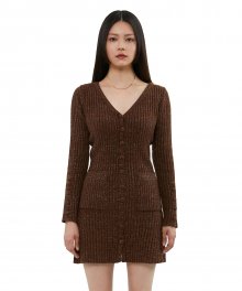 C BUTTON POINT METALLIC KNIT DRESS_BROWN