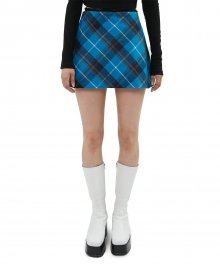 C CHECKED A-LINE SKIRT_BLUE