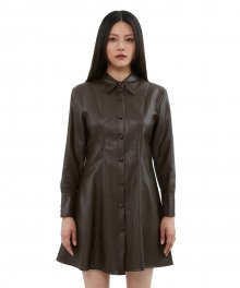 C LEATHER SHIRT DRESS_BROWN