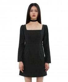 C DRAPED SQUARE-NECK DRESS_BLACK