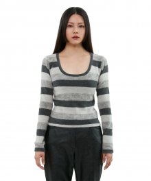 C STRIPE BASIC T-SHIRT_GREY