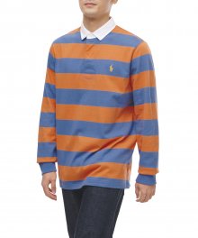 커스텀 슬림핏 아이코닉 럭비 셔츠 - 오렌지:블루