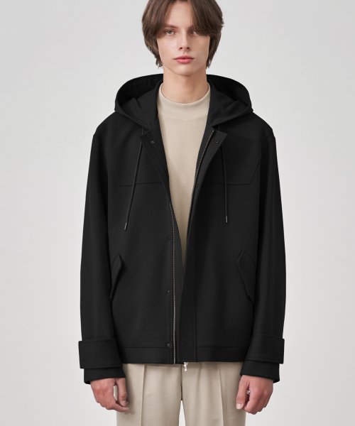MUSINSA | DRAWFIT Relaxed Wool Short Hoodie Jacket [BLACK]