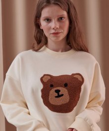 Boucle bear 오버핏 기모 맨투맨 티셔츠  AMM910 (IVORY)