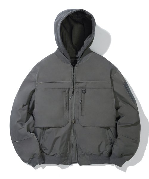 MUSINSA | Codegraphy 2-WAY UTILITY HOODED MA-1 JACKET_CHARCOAL