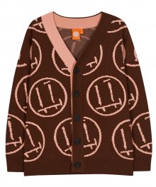 FACE OVERSIZED HEAVY CARDIGAN_BROWN/PINK