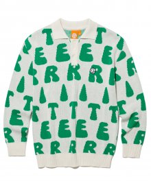 [FACE LINE] FACE WAPPEN LETTERING COLLAR KNIT_IVORY/GREEN