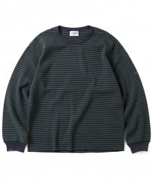 Striped Waffle L/S Top Navy/Olive