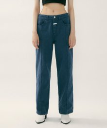 MARITHE COLOR STRAIGHT DENIM PANTS dark teal