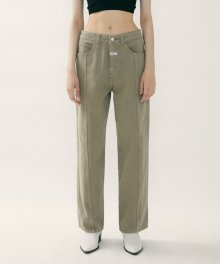 MARITHE COLOR STRAIGHT DENIM PANTS khaki beige