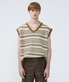 Mixed Weaving Knit Vest - BEIGE