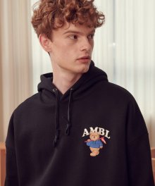 AMBL University 오버핏 기모 후드 티셔츠 AHP802 (black)