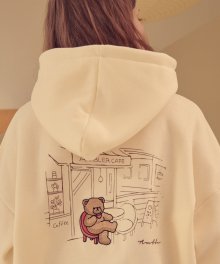 Cafe bear 오버핏 기모 후드 티셔츠 AHP803 (ivory)