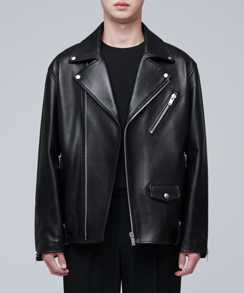 MUSINSA | MUSINSA STANDARD LAMBSKIN OVERSIZED MOTORCYCLE JACKET_BLACK