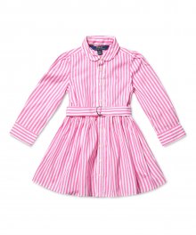 여아 2-4세 스트라이프 코튼 셔츠 드레스 - 핑크