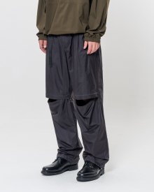 BELTED MIDDLE ZIPPER WIND PANTS CHARCOAL
