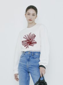 Flower Print Crop Sweat Shirt - White
