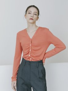 V Neck Shirring cardigan - Orange