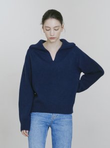 Cashmere Double Collar Knit  - Navy