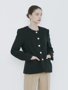 Round Single Tweed Jacket - Black