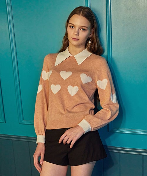 Heart Jacquard Collar Top
