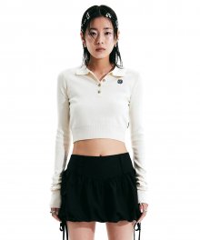 Collared Crop Knit Top Ivory