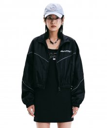 Satin Crop Windbreaker Black