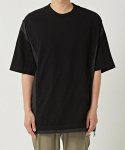 일꼬르소() 블랙 오버핏 화섬 패치 커팅 반팔 티셔츠