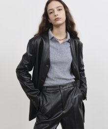 R NO COLLAR LEATHER JACKET