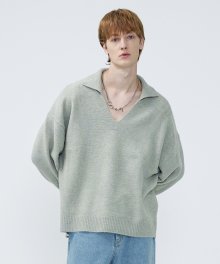 Hairy Wool Collar Knit - MIX GREEN