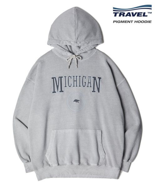 트래블() 미시간 울버린 피그먼트 후드티 고스트 그레이 상품 이미지
