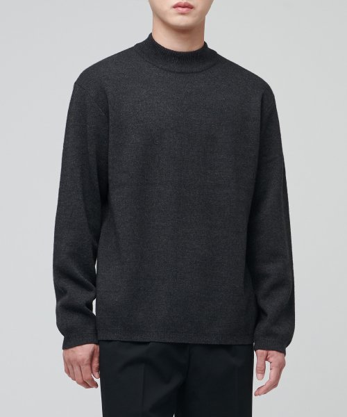 MUSINSA | MUSINSA STANDARD MINIMAL MOCKNECK SWEATER [CHARCOAL GRAY]