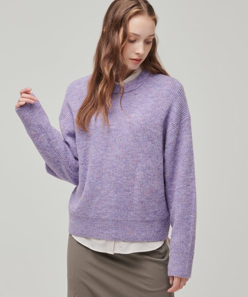 무신사 스탠다드 우먼() 우먼즈 멀티 멜란지 크루 넥 니트 [헤더 바이올렛] 상품 이미지