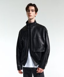 BLACK OVER FIT ITALY LAMBSKIN LEATHER HIGH NECK JUMPER TNJU1F704BK