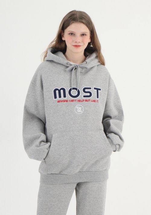 라이크더모스트(LIKE THE MOST) 모스트 펠트 기모 후드티 (그레이) - 28,900 | 무신사 스토어
