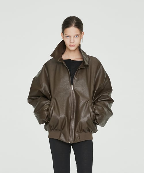 FW21 UNISEX PADDED BROWN SYNTHETIC LEATHER BLOUSON
