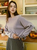 아방(AVANT-G) Knitted Long Sleeve Cropped T-shirt -  Lavender
