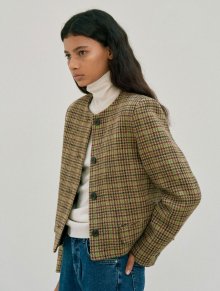 wool round check jacket