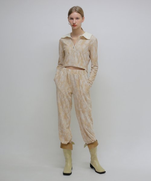 Джоггеры из махрового трикотажа с мраморным узором [Beige]