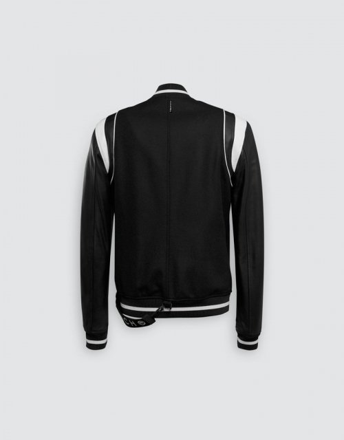 Кожаный бомбер (Black/Black/White)