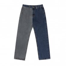 HALF AND HALF DENIM PANTS BLUE/BLACK